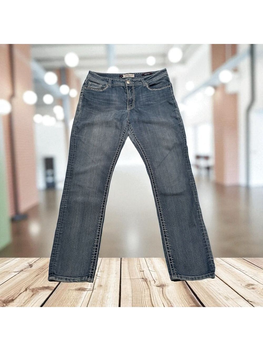VGS Denim Skinny Jeans Womens 14 Blue Distressed Cowgirl Embroidered Pockets